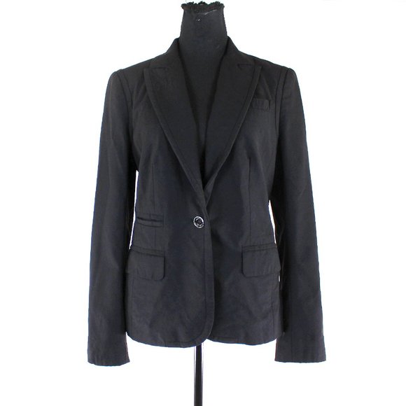 Tory Burch Black Lightweight Wool Single Breasted Blazer 4 Logo Button Jacket - Picture 1 of 7